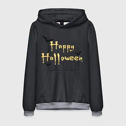 Толстовка-худи мужская Happy Halloween надпись с летучими мышами, цвет: 3D-меланж