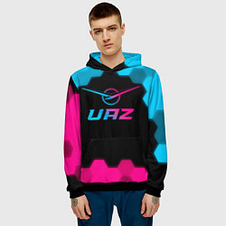 Толстовка-худи мужская UAZ - neon gradient, цвет: 3D-черный — фото 2