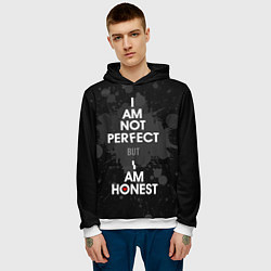 Толстовка-худи мужская I am not perfect, but I am honest, цвет: 3D-белый — фото 2
