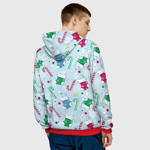 Мужская толстовка Новогодний паттерн / 3D-Красный – фото 4