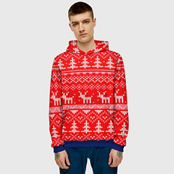 Толстовка-худи мужская Рождественский красный свитер с оленями, цвет: 3D-синий — фото 2