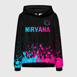 Толстовка-худи мужская Nirvana - neon gradient: символ сверху, цвет: 3D-черный