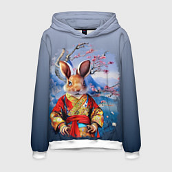 Толстовка-худи мужская Кролик в китайском халате, цвет: 3D-белый