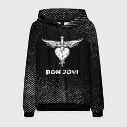 Толстовка-худи мужская Bon Jovi с потертостями на темном фоне, цвет: 3D-черный