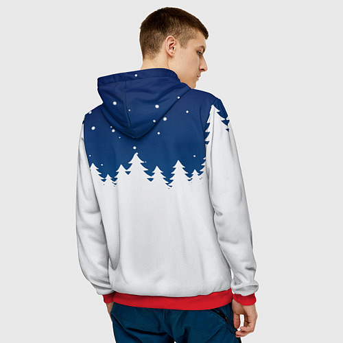 Мужская толстовка Злой кролик и ёлка - 2023 / 3D-Красный – фото 4