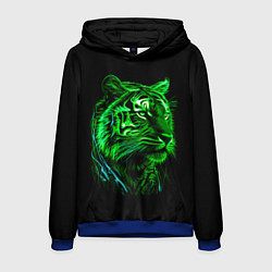 Толстовка-худи мужская Нейросеть: неоновый зелёный тигр, цвет: 3D-синий