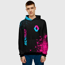 Толстовка-худи мужская Renault - neon gradient: надпись, символ, цвет: 3D-черный — фото 2