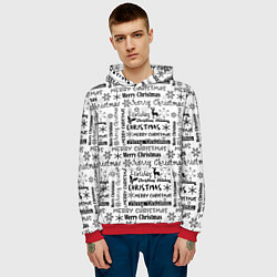 Толстовка-худи мужская Черно белый рождественский текстовый узор, цвет: 3D-красный — фото 2