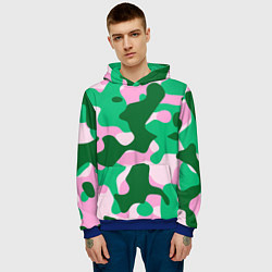 Толстовка-худи мужская Абстрактные зелёно-розовые пятна, цвет: 3D-синий — фото 2