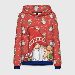 Толстовка-худи мужская Новогодний гном с пряником, цвет: 3D-синий