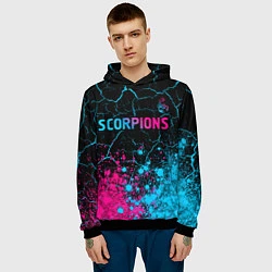 Толстовка-худи мужская Scorpions - neon gradient: символ сверху, цвет: 3D-черный — фото 2