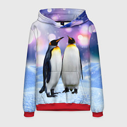 Толстовка-худи мужская Пингвины на снегу, цвет: 3D-красный