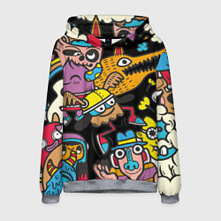 Толстовка-худи мужская Серый волчок и монстры, цвет: 3D-меланж