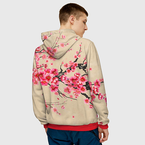 Мужская толстовка Незуко Камадо под сакурой / 3D-Красный – фото 4