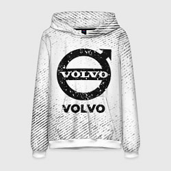 Толстовка-худи мужская Volvo с потертостями на светлом фоне, цвет: 3D-белый