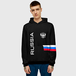 Толстовка-худи мужская Россия и три линии на черном фоне, цвет: 3D-черный — фото 2