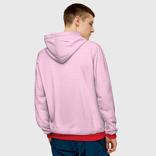 Мужская толстовка Барби - логотип на клетчатом фоне / 3D-Красный – фото 4