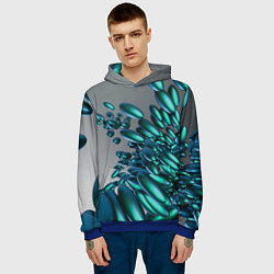 Толстовка-худи мужская Абстрактные блестящие камни и серый фон, цвет: 3D-синий — фото 2
