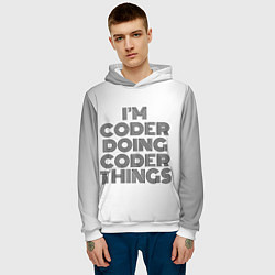 Толстовка-худи мужская Im doing coder things: на светлом, цвет: 3D-белый — фото 2