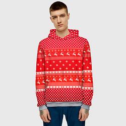 Толстовка-худи мужская Праздничный красный свитер, цвет: 3D-меланж — фото 2