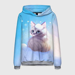 Толстовка-худи мужская Заснеженный котик, цвет: 3D-меланж