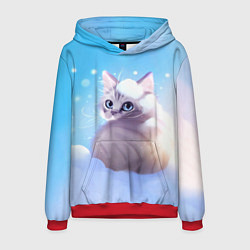 Толстовка-худи мужская Заснеженный котик, цвет: 3D-красный