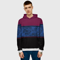 Толстовка-худи мужская Бордовый, синий мраморный и черный полосы, цвет: 3D-белый — фото 2
