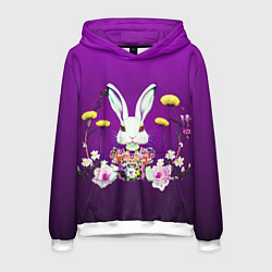 Толстовка-худи мужская Кролик с одуванчиками, цвет: 3D-белый
