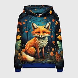 Толстовка-худи мужская Лиса в Folk Art стиле, цвет: 3D-синий