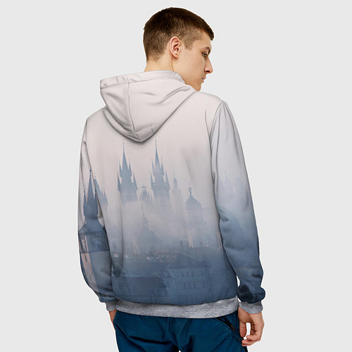 Мужская толстовка Уэнсдей Аддамс и рука на фоне замка / 3D-Меланж – фото 4