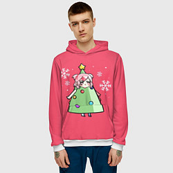 Толстовка-худи мужская Аниме девочка в костюме ёлки, цвет: 3D-белый — фото 2