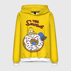 Толстовка-худи мужская Гомер Симпсон ест пончик, цвет: 3D-белый