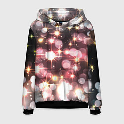 Толстовка-худи мужская Сияние розовых и золотых блесток на черном фоне, цвет: 3D-черный