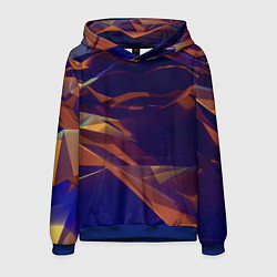 Толстовка-худи мужская Бриллиантовые синие и оранжевые волны, цвет: 3D-синий