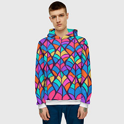 Толстовка-худи мужская Разноцветный лиственный паттерн, цвет: 3D-белый — фото 2