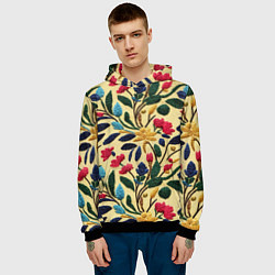 Толстовка-худи мужская Эффект вышивки цветочная поляна, цвет: 3D-черный — фото 2