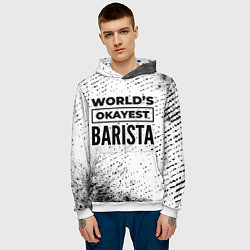 Толстовка-худи мужская Worlds okayest barista - white, цвет: 3D-белый — фото 2