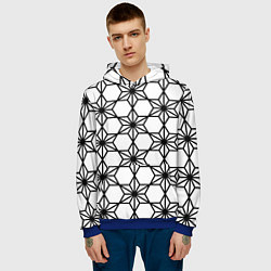 Толстовка-худи мужская Чёрно-белый абстрактный паттерн из звёзд, цвет: 3D-синий — фото 2