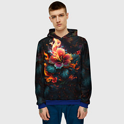Толстовка-худи мужская Огненный цветок на темном фоне, цвет: 3D-синий — фото 2
