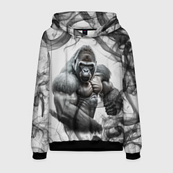 Толстовка-худи мужская Накаченная горилла, цвет: 3D-черный