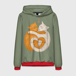Толстовка-худи мужская Любовь котов сердце, цвет: 3D-красный