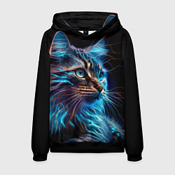 Толстовка-худи мужская Неоновый кот искрящий молниями, цвет: 3D-черный