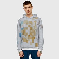 Толстовка-худи мужская Геометрические золотые, синие и белые кубы, цвет: 3D-белый — фото 2