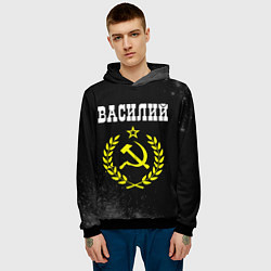 Толстовка-худи мужская Василий и желтый символ СССР со звездой, цвет: 3D-черный — фото 2