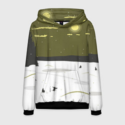 Толстовка-худи мужская Зимняя рыбалка, цвет: 3D-черный