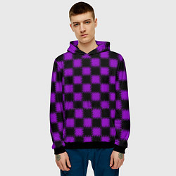 Толстовка-худи мужская Фиолетовый черный узор Шахматка, цвет: 3D-черный — фото 2