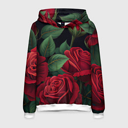 Толстовка-худи мужская Много красных роз, цвет: 3D-белый