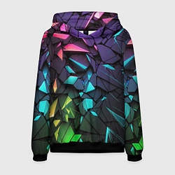 Толстовка-худи мужская Неоновые абстрактные каменные плиты, цвет: 3D-черный