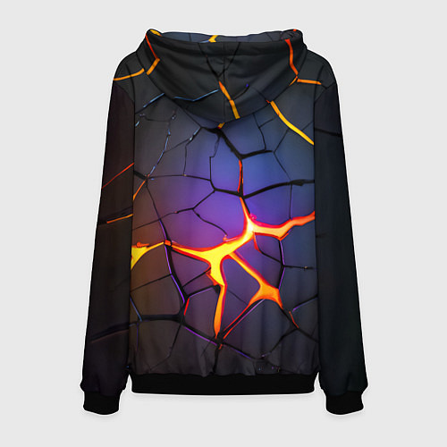 Мужская толстовка Неоновые трещины - лава / 3D-Черный – фото 2