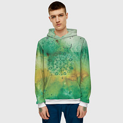 Толстовка-худи мужская Мандала природы, зелёная, исцеление, цвет: 3D-белый — фото 2